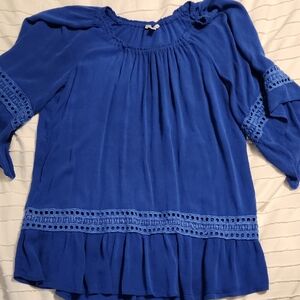 Women's Vintage Pheasant Blue Blouse with Lace Detail